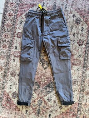 Men's Gray Cargo Jogger Pants with Utility Pockets